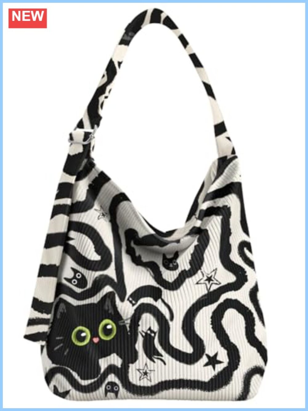 Corduroy Hobo Bag Large Zipper Tote Shoulder Handbag Adjustable Strap